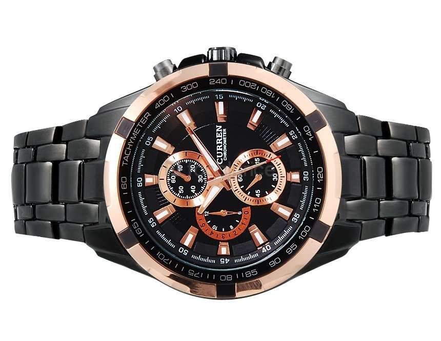 Elegant CURREN Military Mens Quartz Wrist Watch With Stainless Steel Strap - Black and Gold