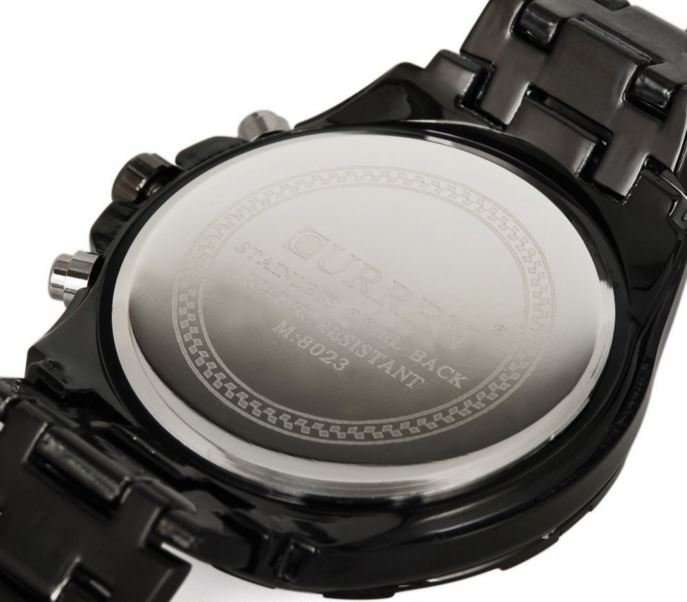 Elegant CURREN Military Mens Quartz Wrist Watch With Stainless Steel Strap - Black and Gold