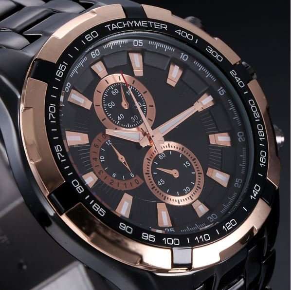 Elegant CURREN Military Mens Quartz Wrist Watch With Stainless Steel Strap - Black and Gold