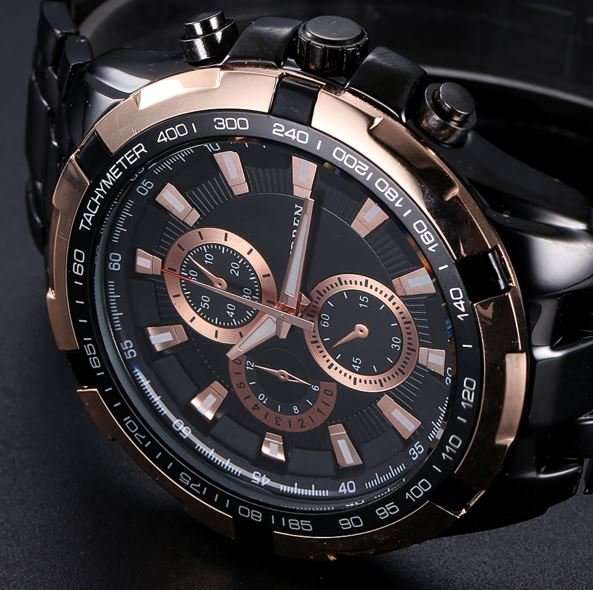 Elegant CURREN Military Mens Quartz Wrist Watch With Stainless Steel Strap - Black and Gold