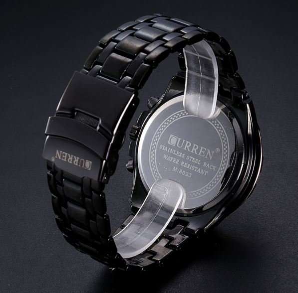 Elegant CURREN Military Mens Quartz Wrist Watch With Stainless Steel Strap - Black and Gold
