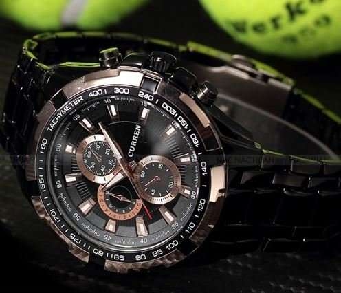 Elegant CURREN Military Mens Quartz Wrist Watch With Stainless Steel Strap - Black and Gold