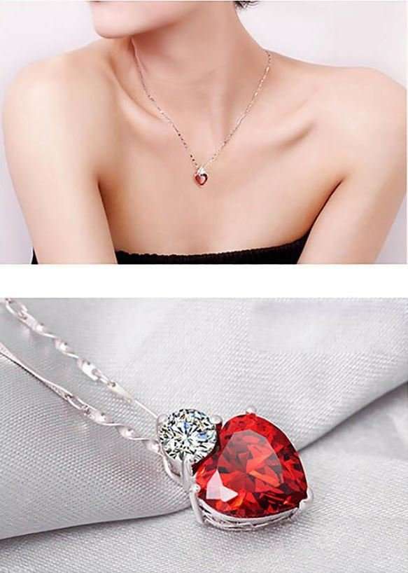 Exquisite Red Ruby Cubic Zirconia Heart Shaped Jewelry Set in Complimentary Gift Box