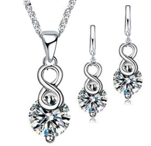 Elegant 925 Sterling Silver PATICO Crystal Lucky Number 8 Jewelry Set in Complimentary Gift Box