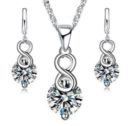 Elegant 925 Sterling Silver PATICO Crystal Lucky Number 8 Jewelry Set in Complimentary Gift Box