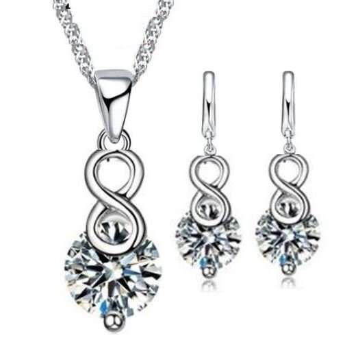 Elegant 925 Sterling Silver PATICO Crystal Lucky Number 8 Jewelry Set in Complimentary Gift Box