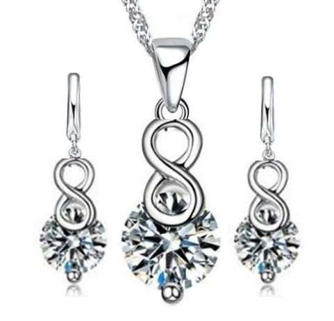Elegant 925 Sterling Silver PATICO Crystal Lucky Number 8 Jewelry Set in Complimentary Gift Box