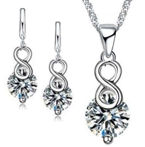 Elegant 925 Sterling Silver PATICO Crystal Lucky Number 8 Jewelry Set in Complimentary Gift Box