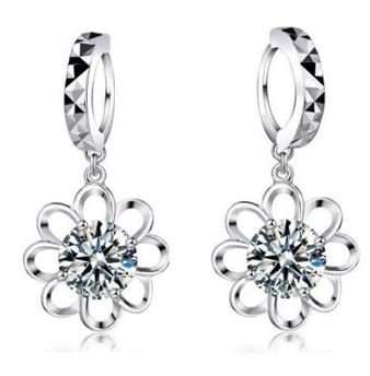 925 Sterling Silver Cubic Zirconia Flower Jewelry Set in Complimentary Gift Box