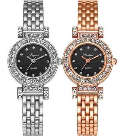 Elegant Ladies LVPAI Crystal Diamante Quartz Wrist Watch in Gold or Silver