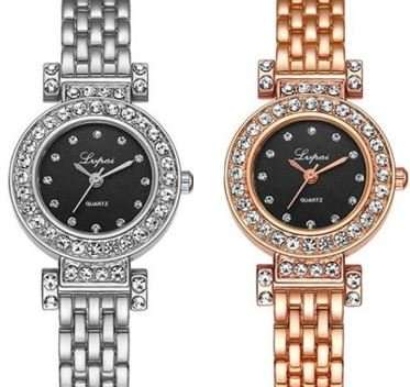 Elegant Ladies LVPAI Crystal Diamante Quartz Wrist Watch in Gold or Silver