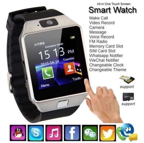 Smart Watch Phone -  SIM CARD, Bluetooth, Camera, Sleep Monitor, SD Card, MP3 etc. - Silver