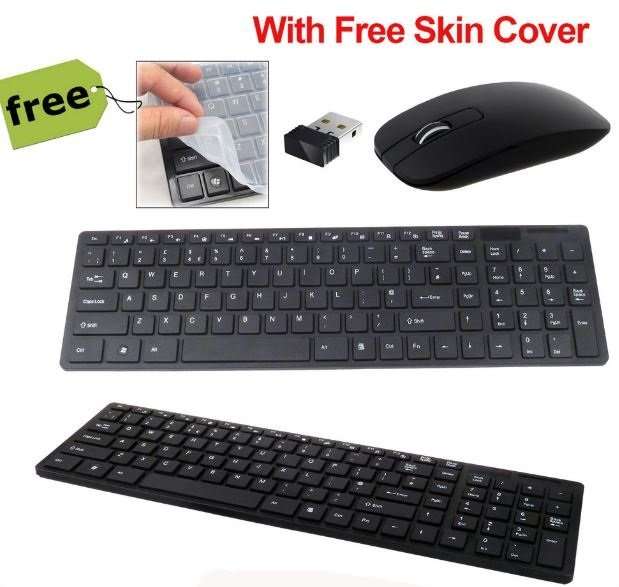 Super Slim 2.4 Ghz Wireless Keyboard, Mouse, Silicone Protective Skin & USB Receiver Combo