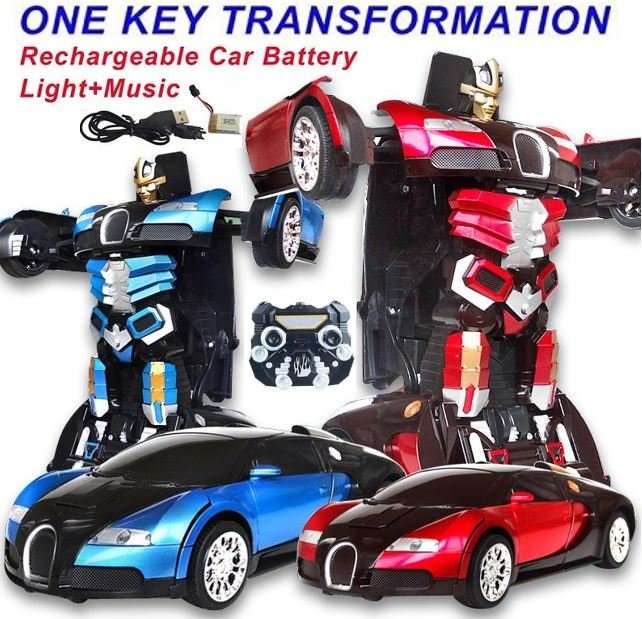 Large Buggati Remote Control TRANSFORMER Robot Car, Transforms in 1 Button - With Music & Lights