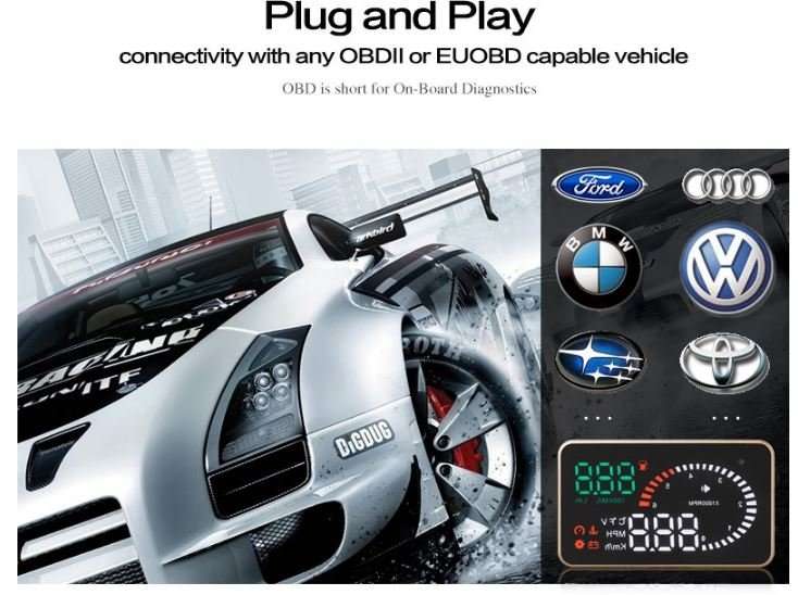 X6 HD LED Car HUD Head up Display Projector, OBDII Interface, Show Speed, Fuel Consumption, Temp....