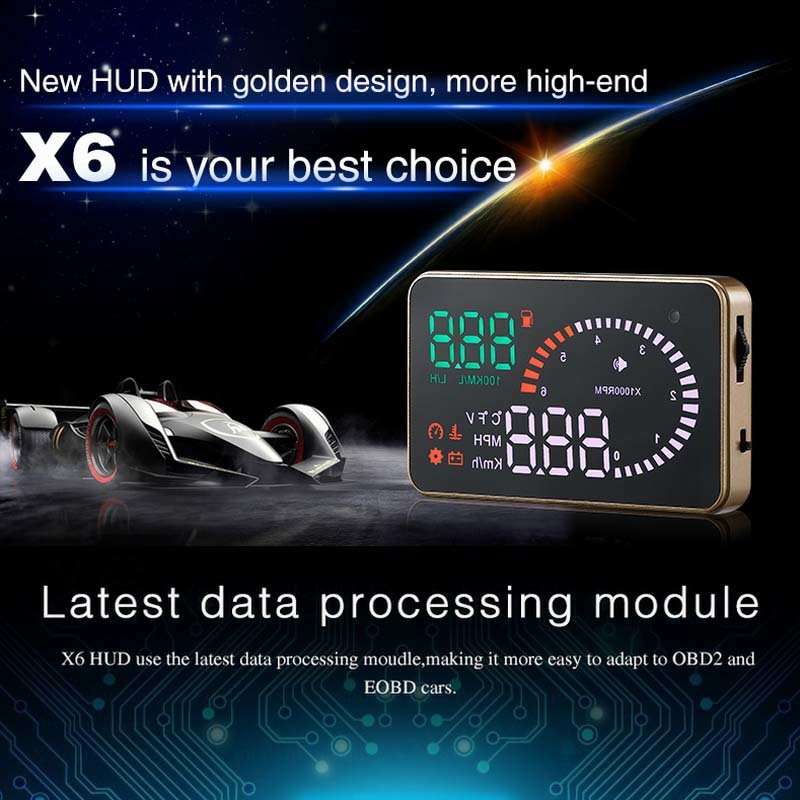 X6 HD LED Car HUD Head up Display Projector, OBDII Interface, Show Speed, Fuel Consumption, Temp....