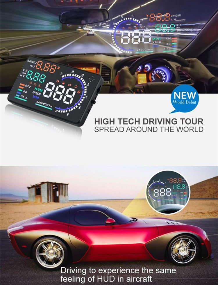 X6 HD LED Car HUD Head up Display Projector, OBDII Interface, Show Speed, Fuel Consumption, Temp....