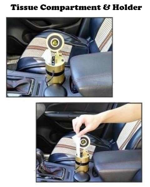 Multi-Function Vehicle Cup - 5V USB Interface, Phone Support, Self Purifier, Tissue cup, Fragrance