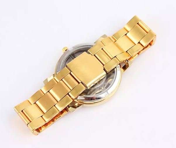 Business Men's Stainless Steel Skeleton Wrist Watch in Gold - Complimentary Gift Box