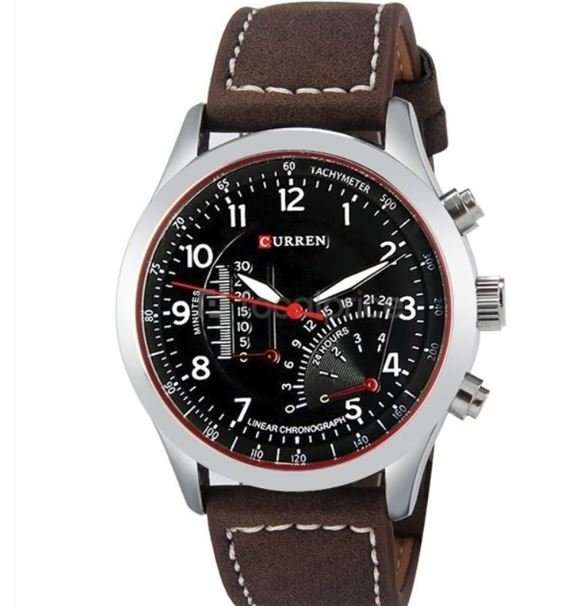 Elegant CURREN Military Leather Mens Wrist Watch - Black & Brown - Ideal for Valentines day - 14 Feb