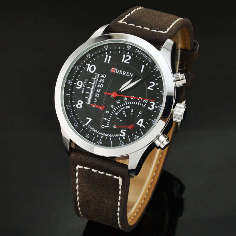 Elegant CURREN Military Leather Mens Wrist Watch - Black & Brown - Ideal for Valentines day - 14 Feb