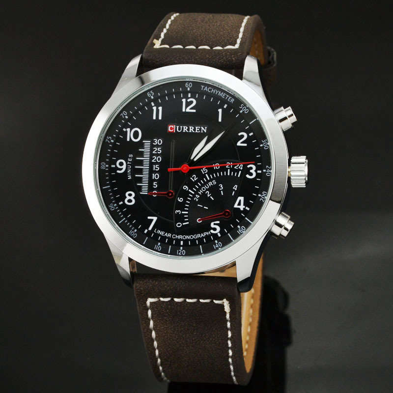 Elegant CURREN Military Leather Mens Wrist Watch - Black & Brown - Ideal for Valentines day - 14 Feb