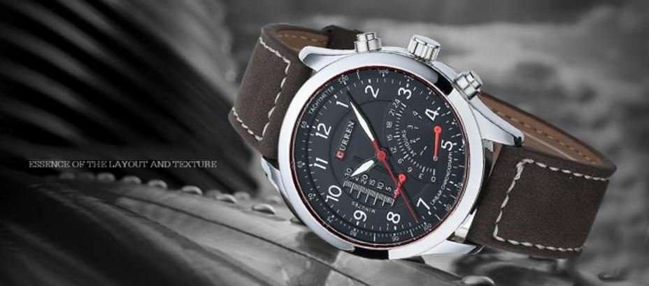 Elegant CURREN Military Leather Mens Wrist Watch - Black & Brown - Ideal for Valentines day - 14 Feb