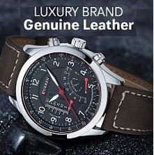 Elegant CURREN Military Leather Mens Wrist Watch - Black & Brown - Ideal for Valentines day - 14 Feb