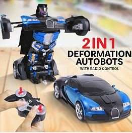 Large Buggati Remote Control TRANSFORMER Robot Car, Transforms in 1 Button - With Music & Lights