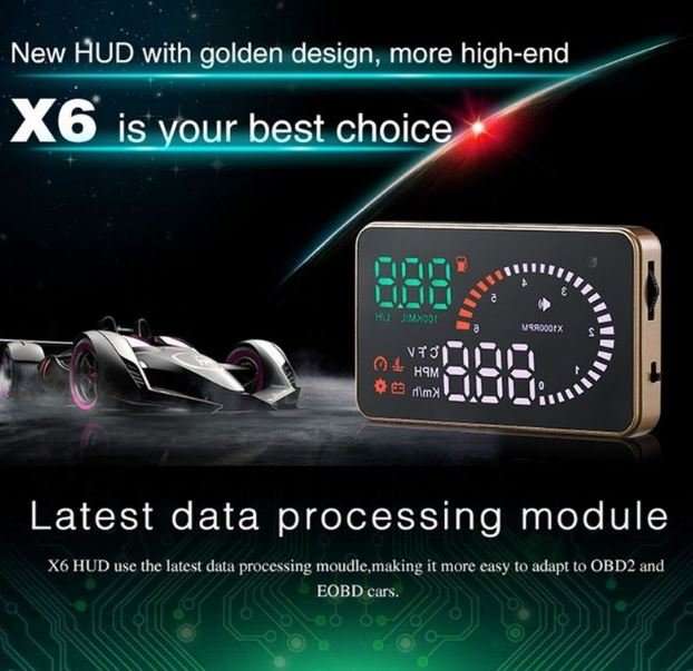 X6 HD LED Car HUD Head up Display Projector, OBDII Interface, Show Speed, Fuel Consumption, Temp....