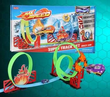 Track Racer Racing Car Set - Includes 2 Car Pushers, 4 Piece Tracks, Mini Cars & Accessories