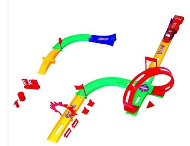 Track Racer Racing Car Set - Includes 2 Car Pushers, 4 Piece Tracks, Mini Cars & Accessories