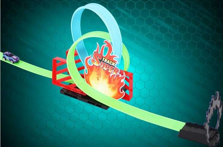 Track Racer Racing Car Set - Includes 2 Car Pushers, 4 Piece Tracks, Mini Cars & Accessories