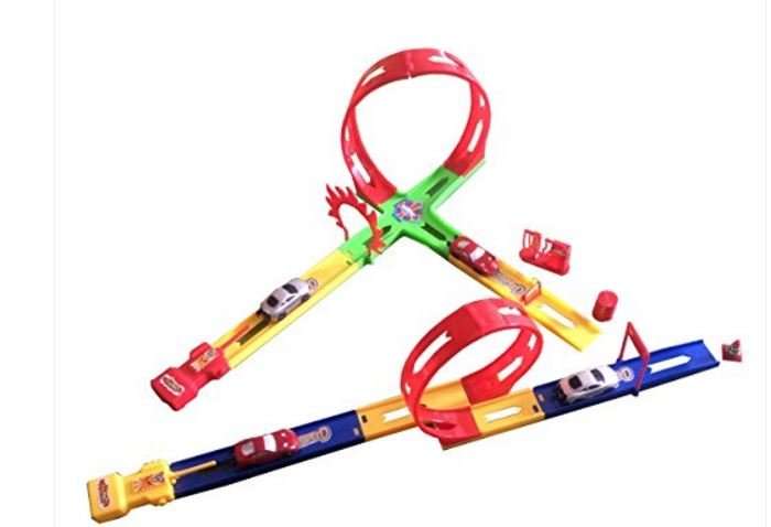 Track Racer Racing Car Set - Includes 2 Car Pushers, 4 Piece Tracks, Mini Cars & Accessories