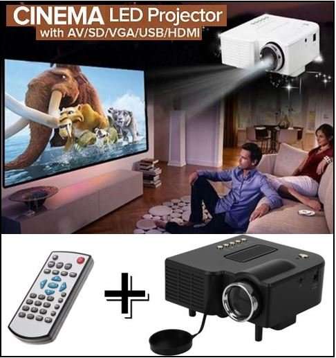 HD 1080P LED Multimedia Projector & Home Theater Cinema & Remote - AV, TV, VGA, HDMI, USB, SD, WTC