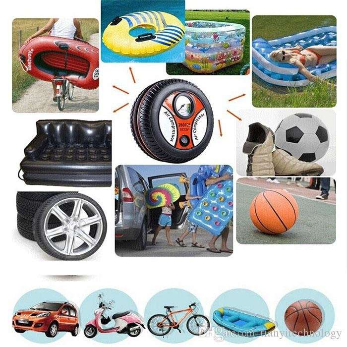 12V Portable and Compact Electric Compressor - 260 PSI with Pressure Gauge and 3 Nozzle Adapters