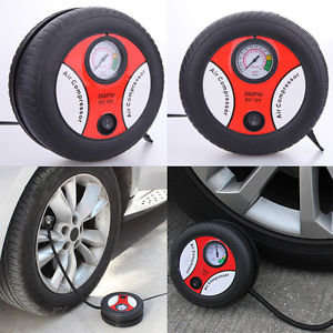 12V Portable and Compact Electric Compressor - 260 PSI with Pressure Gauge and 3 Nozzle Adapters