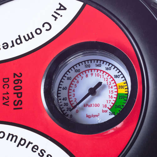 12V Portable and Compact Electric Compressor - 260 PSI with Pressure Gauge and 3 Nozzle Adapters