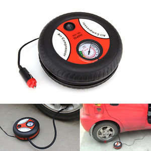 12V Portable and Compact Electric Compressor - 260 PSI with Pressure Gauge and 3 Nozzle Adapters