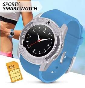 V8 Sporty Smart Watch Phone, SIM CARD, Bluetooth, Camera, Sleep Monitor, SD Card, Pedometer etc.BLUE