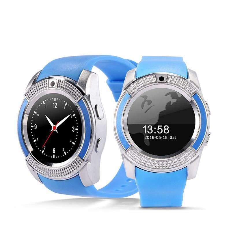 V8 Sporty Smart Watch Phone, SIM CARD, Bluetooth, Camera, Sleep Monitor, SD Card, Pedometer etc.BLUE