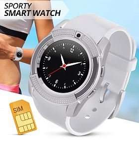 WHITE V8 Sporty Smart Watch Phone, SIM CARD, Bluetooth, Camera,Sleep Monitor,SD Card, Pedometer etc.