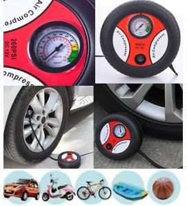 12V Portable and Compact Electric Compressor - 260 PSI with Pressure Gauge and 3 Nozzle Adapters