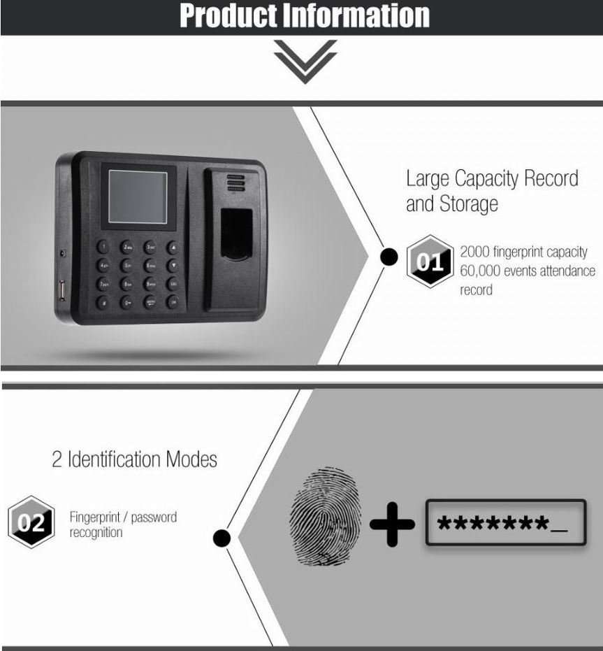 2.8" Bio-metric Fingerprint & Code Time Attendance System, Colour Display & Complete Software
