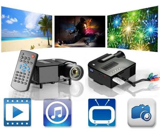HD 1080P LED Multimedia Projector & Home Theater Cinema & Remote - AV, TV, VGA, HDMI, USB, SD, WTC