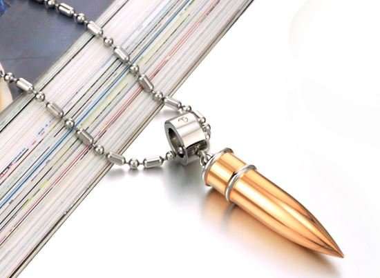 Elegant 316L Stainless Steel Link Chain With Solid Crystal Bullet Pendant in Complimentary Gift Box