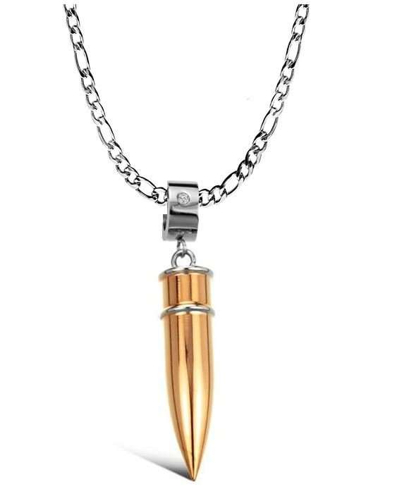 Elegant 316L Stainless Steel Link Chain With Solid Crystal Bullet Pendant in Complimentary Gift Box