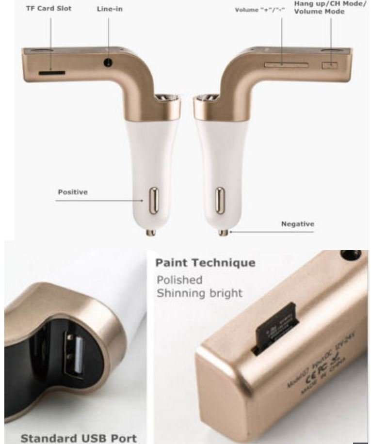 LED Bluetooth Car Kit, Charger FM Transmitter With MP 3, Handsfree Calls, Dual USB For Phone, Tablet