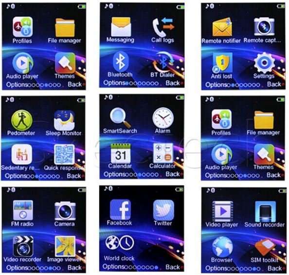 Smart Watch Phone, SIM CARD, Bluetooth, Camera, Sleep Monitor, SD Card, MP3, Pedometer etc.