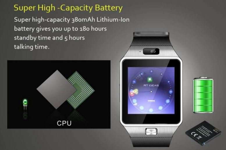 Black Smart Watch Phone -  SIM CARD, Bluetooth, Camera, Sleep Monitor, SD Card, MP3 etc.